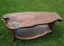 Figured Walnut Crotch Slab Coffee Table With Shelf 1 small