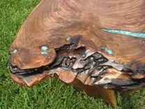 Figured Walnut Crotch Slab Coffee Table With Shelf 2 small