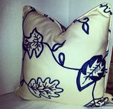 Sale! 20 X 20 Embroidered Pillow Cover - Blue Leafs On A Off-White/Cream Back Ground 1 small