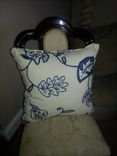Sale! 20 X 20 Embroidered Pillow Cover - Blue Leafs On A Off-White/Cream Back Ground 2 small