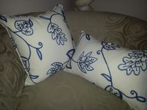 Sale! 20 X 20 Embroidered Pillow Cover - Blue Leafs On A Off-White/Cream Back Ground 3 small