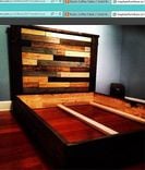 Rustic Platform Bed W/ Multicolor Plank Headboard //Rustic Furniture 3 small