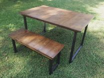 Reclaimed Wood Table And Bench With Steel Legs 2 small