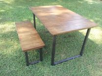 Reclaimed Wood Table And Bench With Steel Legs 5 small