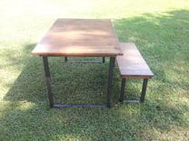 Reclaimed Wood Table And Bench With Steel Legs 6 small
