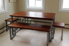 Wide Plank Hardwood Industrial Dining Set 3 small