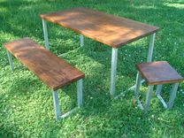 Wide Plank Hardwood Industrial Dining Set 5 small