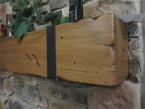 Knotty Alder Beam Mantel With Thick Hand Hammered Straps 4 small