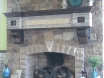 Fireplace Mantel Knotty Alder With Wrought Iron Scrolling And Salvaged Barn Wood 3 small