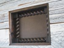 Fireplace Mantel Knotty Alder With Wrought Iron Scrolling And Salvaged Barn Wood 4 small