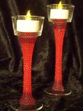 Beaded Candle Holders - Ruby Red 2 small