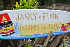 Just Married Surfboard Wedding Decor, Hibiscus Tropical Wedding Sign 2 small