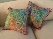 Designer Quilted Pillows With Pom-Poms 1 small