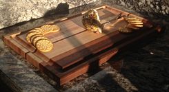 Edge Grain Cutting Board With Juice Groove & Exotic Woods: Walnut, Exotic Red Palm & Padauak 3 small