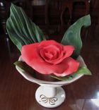 Big Beautiful Red Porcelain Rose In Lovely Base With Porcelain Leaves 1 small