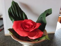 Big Beautiful Red Porcelain Rose In Lovely Base With Porcelain Leaves 2 small