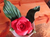 Big Beautiful Red Porcelain Rose In Lovely Base With Porcelain Leaves 3 small