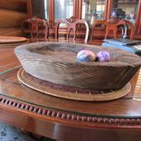 Primitive Carved Large Wood Oval Tray 3 small
