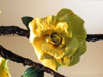 Hanging Lamp Chandelier Branch ! 4 Sockets, Big Porcelain Roses, Leaves 4 small