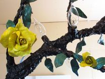 Hanging Lamp Chandelier Branch ! 4 Sockets, Big Porcelain Roses, Leaves 5 small