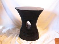 Lovely Carved Wood End Table Stack Laminated Ebony Ebonized Polished 2 small