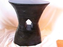 Lovely Carved Wood End Table Stack Laminated Ebony Ebonized Polished 1 small