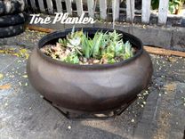 Tire Planter With Metal Basket 1 small