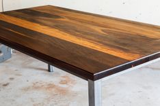 Modern Brazilian Imbuia Dining Table With Raw Steel Base 4 small