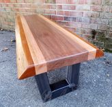 Live Edge Bench- Coffee Table- Mahogany- Steel- Industrial- Modern- Rustic- Stripes- Natural Wood 1 small