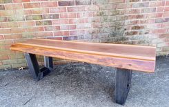 Live Edge Bench- Coffee Table- Mahogany- Steel- Industrial- Modern- Rustic- Stripes- Natural Wood 5 small