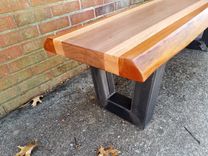 Live Edge Bench- Coffee Table- Mahogany- Steel- Industrial- Modern- Rustic- Stripes- Natural Wood 6 small