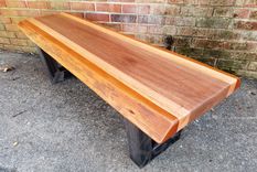 Live Edge Bench- Coffee Table- Mahogany- Steel- Industrial- Modern- Rustic- Stripes- Natural Wood 7 small