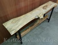 Live Edge Console Red Maple On Steel Bases With Decorative Stretcher 5 small
