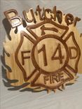 Fire Man's Maltese Cross Wood Carved Art Plaque 5 small