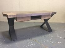 Walnut Coffee Table With Drawers And Flat Steel X Base 1 small