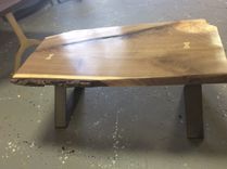 Walnut Coffee Table With Drawers And Flat Steel X Base 2 small