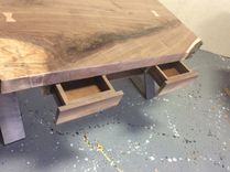 Walnut Coffee Table With Drawers And Flat Steel X Base 3 small