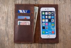 Iphone 6 Kodiak Oil Tanned Cowhide Leather Wallet Sleeve, Free Ship In U.S.A. Handmade In The U.S.A. 6 small