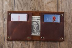 The Full Riveted - Minimalist Wallet Card Holder In Kodiak Oil Tanned Cowhide Leather. 1 small