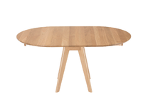 Extendable Dining Table, Round Extension Table With Leaf In Solid Oak, Round To Oval 2 small