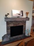 Fireplace Mantel Rustic Distressed Knotty Alder Salvaged Beam Design Coastal Gray Finish 5 small