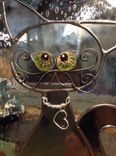 Stained Glass Panel Cat Black Cat Wood Framed 2 small