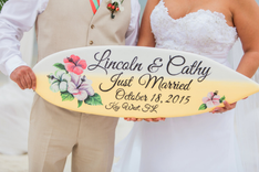 Beach Hawaiian Wedding Photography Decor, Hibiscus Just Married Sign. 5 small