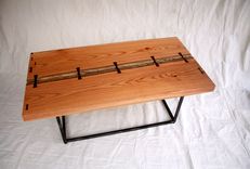 Solid Oak Coffee Table With Live Edge And Steel Base 6 small