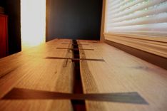 Live Edge Oak Window Bench With Salvaged I-Beam Legs 2 small