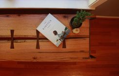 Live Edge Oak Window Bench With Salvaged I-Beam Legs 3 small