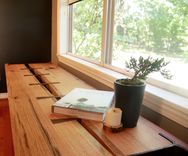 Live Edge Oak Window Bench With Salvaged I-Beam Legs 1 small