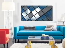 Blue Grid 48x24 - Abstract Painting, Wood Art, Metal Art, Modern Decor, Modern Art, Large Art 4 small