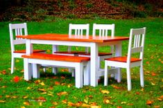 Rustic Country Cottage Farmhouse Dining Room Table, Bench & Four Chair Set 2 small