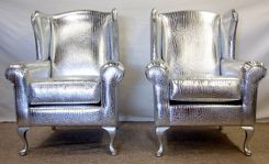 Custom Faux Croc Wing Back Chairs 2 small